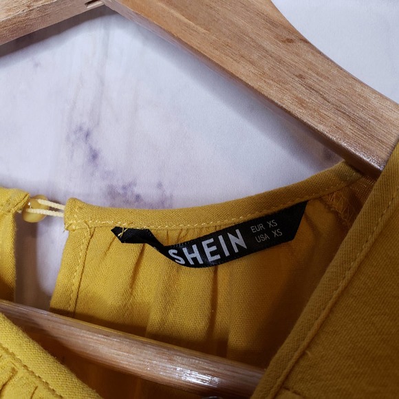 SHEIN Mustard Yellow Long Sleeve BabyDoll Mini Dress XS - Picture 4 of 12